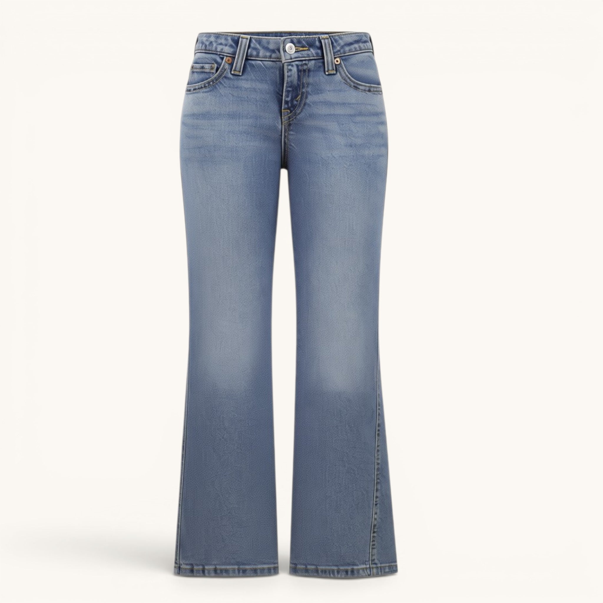 Numero 5 women's flared jeans in blue denim. Made from cotton, lyocell, and elastane with a regular fit and front seam detail.