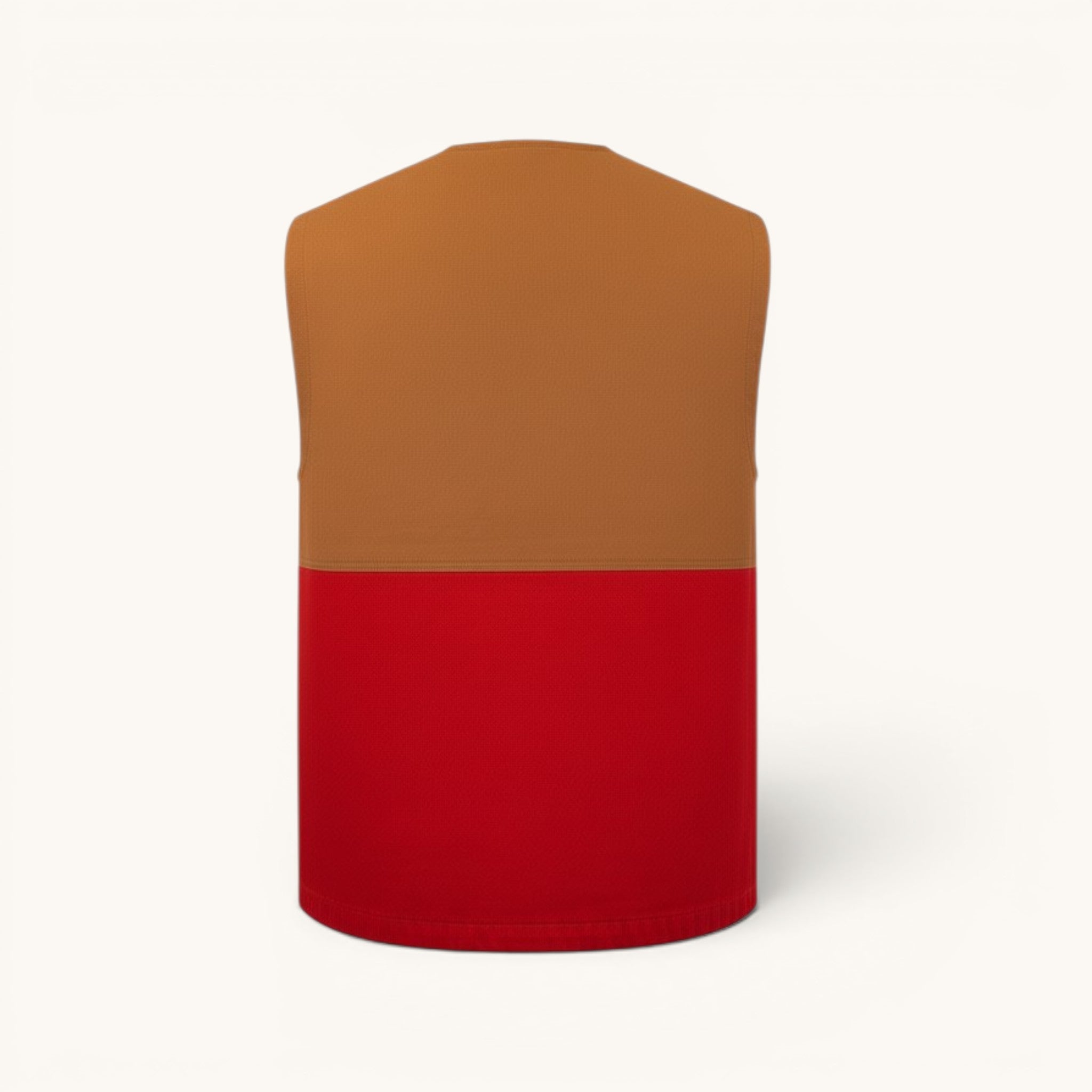 Numero 5 Gilet Carhartt bicolore marrone e rosso, taglio dritto, senza maniche.