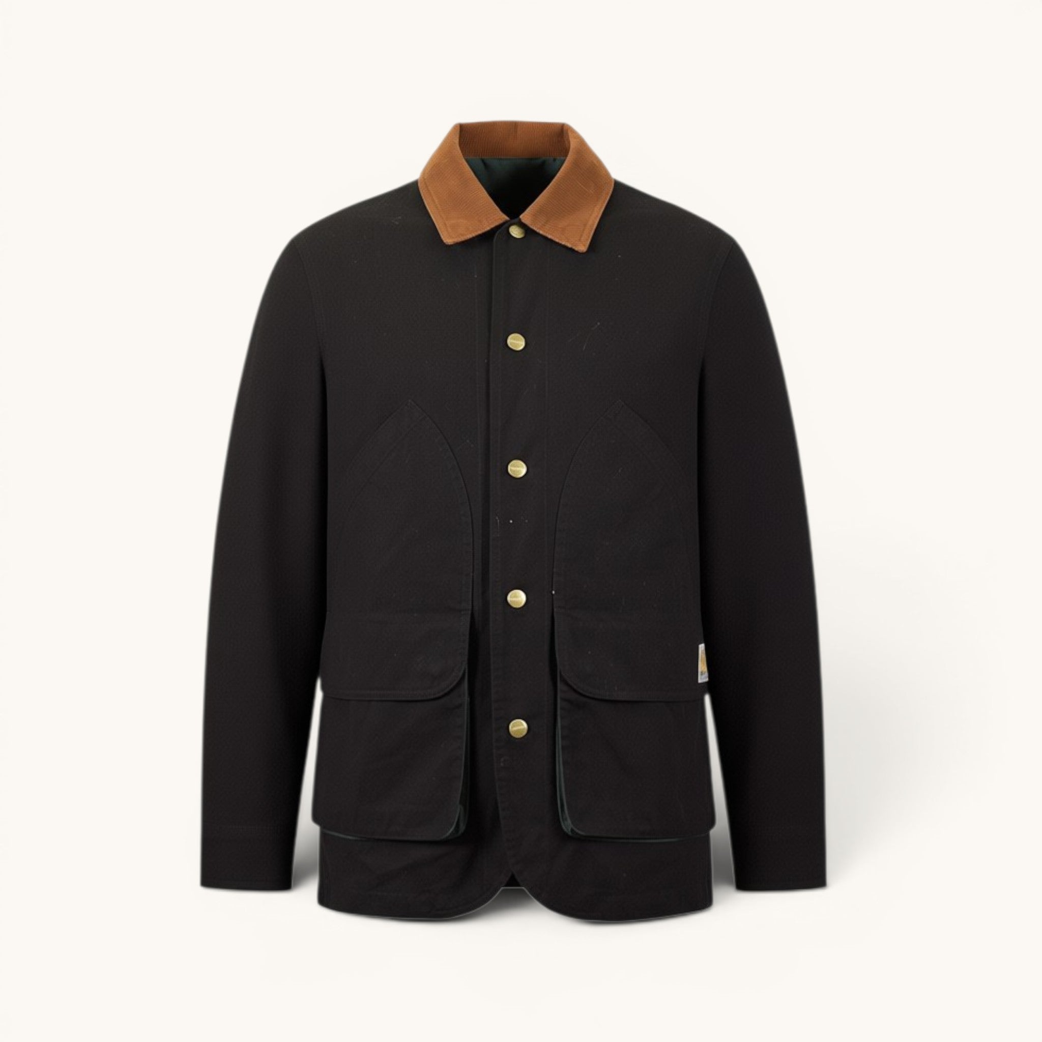 Numero 5 Giubbotto nero Carhartt WIP in cotone con colletto a coste e chiusura a bottoni.