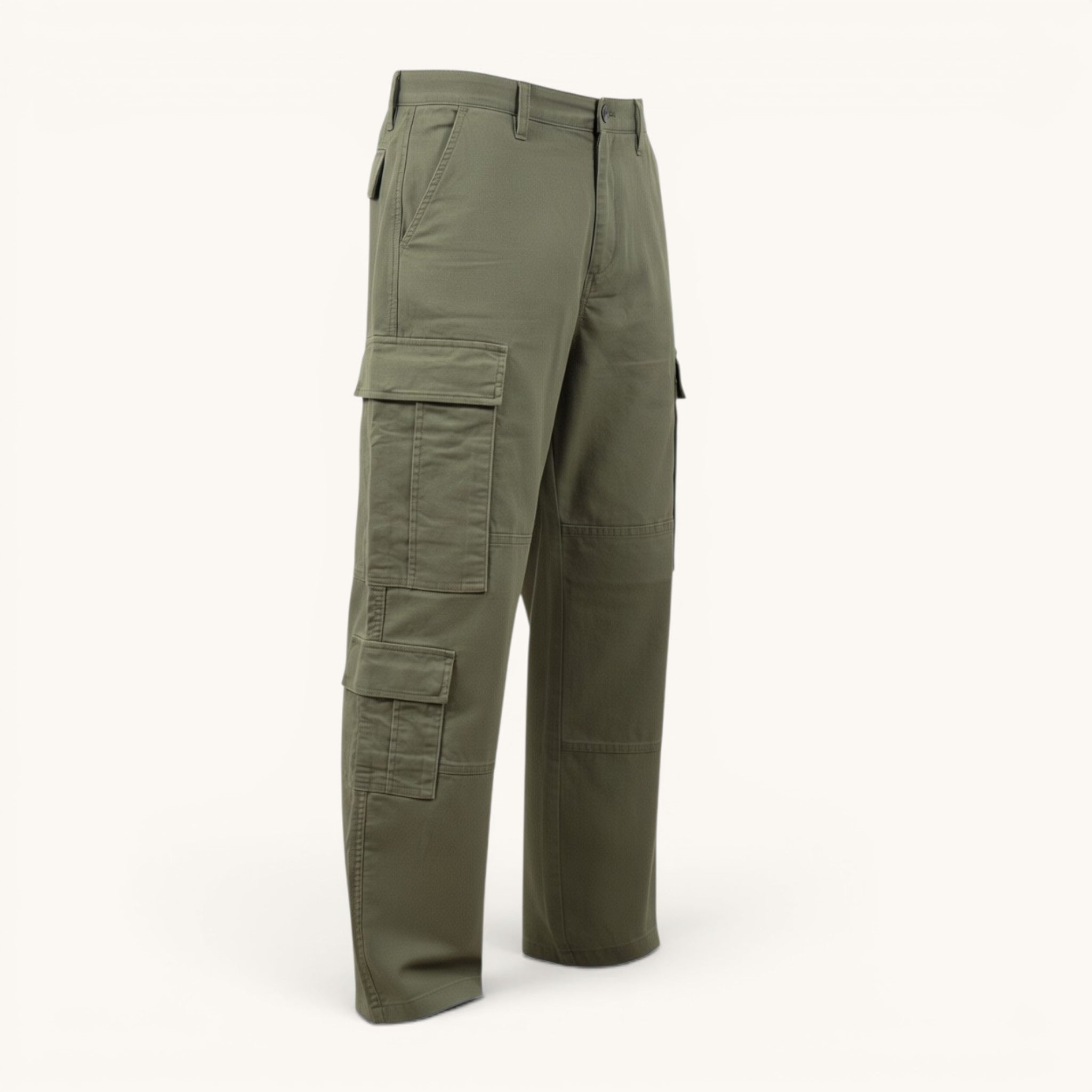 Numero 5 men's regular fit green cotton cargo pants with multiple pockets.