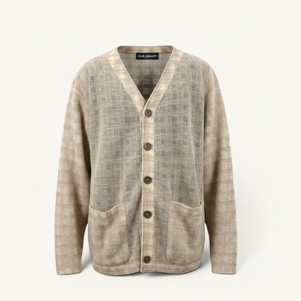 Numero 5 men's grey knitted cardigan with front buttons and pockets, wool blend