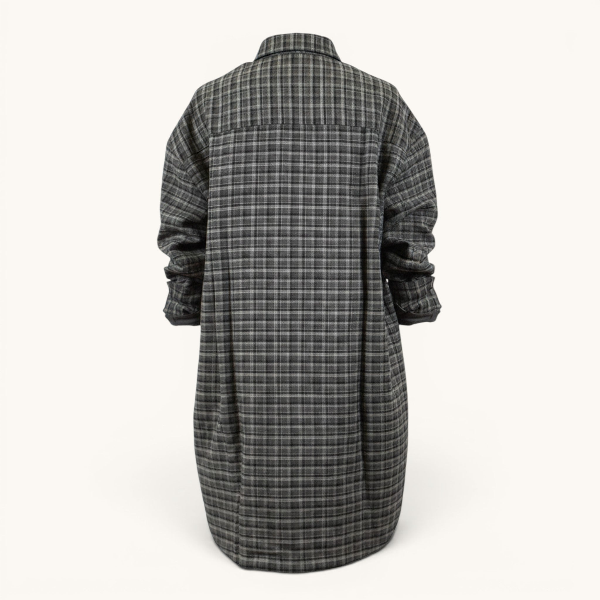 Numero 5 women's grey plaid virgin wool shirt dress, regular fit, midi length, padded, winter season.