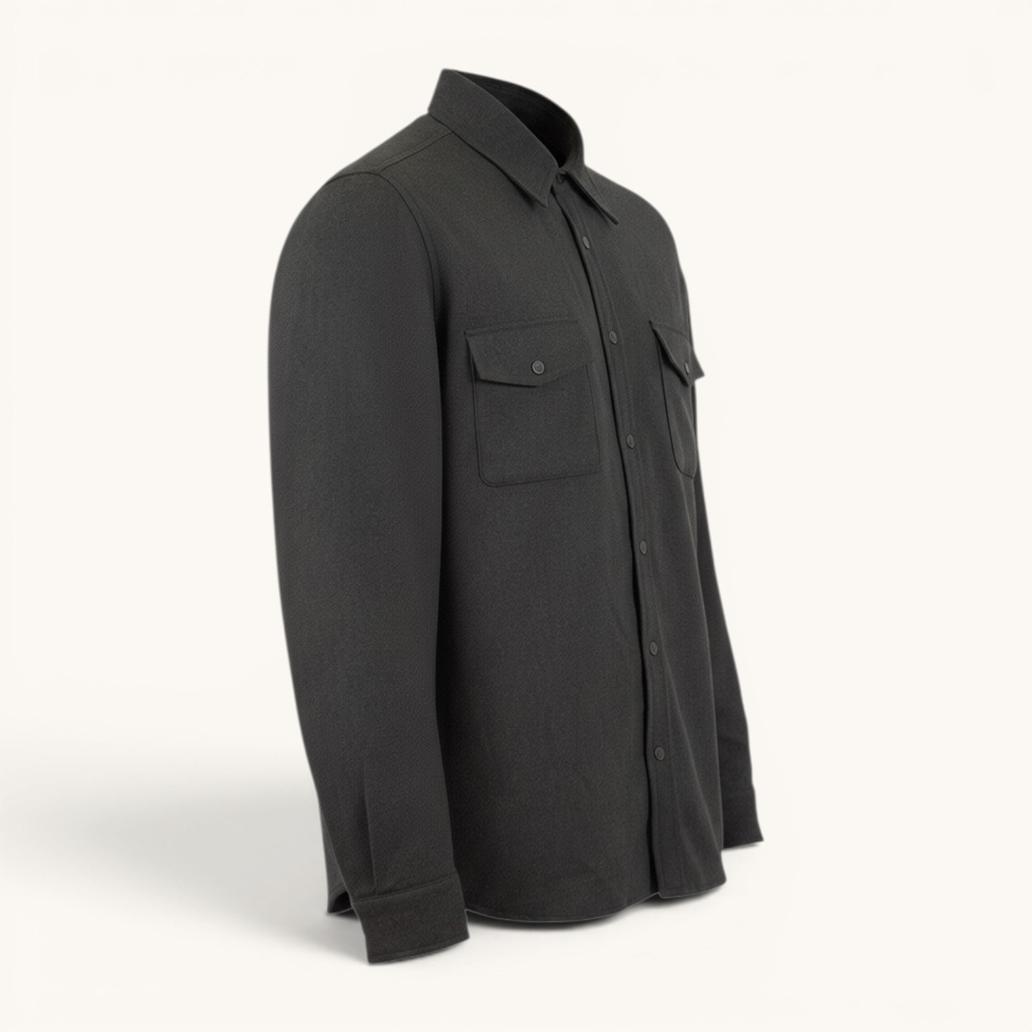 Numero 5 men's grey wool blend shirt with two chest pockets and button closure. Versatile and elegant design.