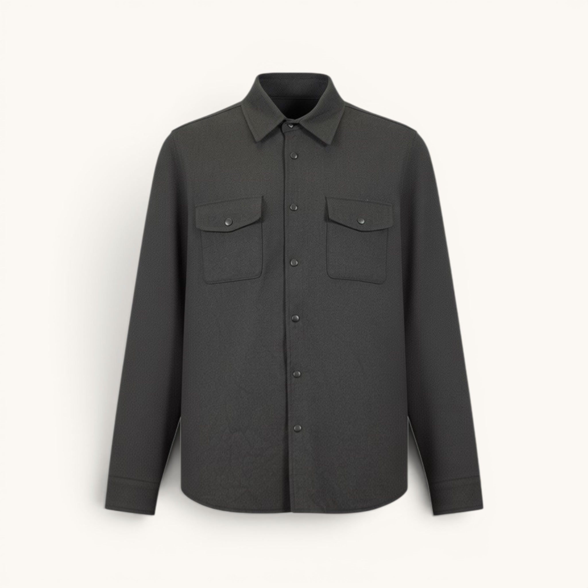 Numero 5 men's grey wool blend shirt with two chest pockets and button closure.