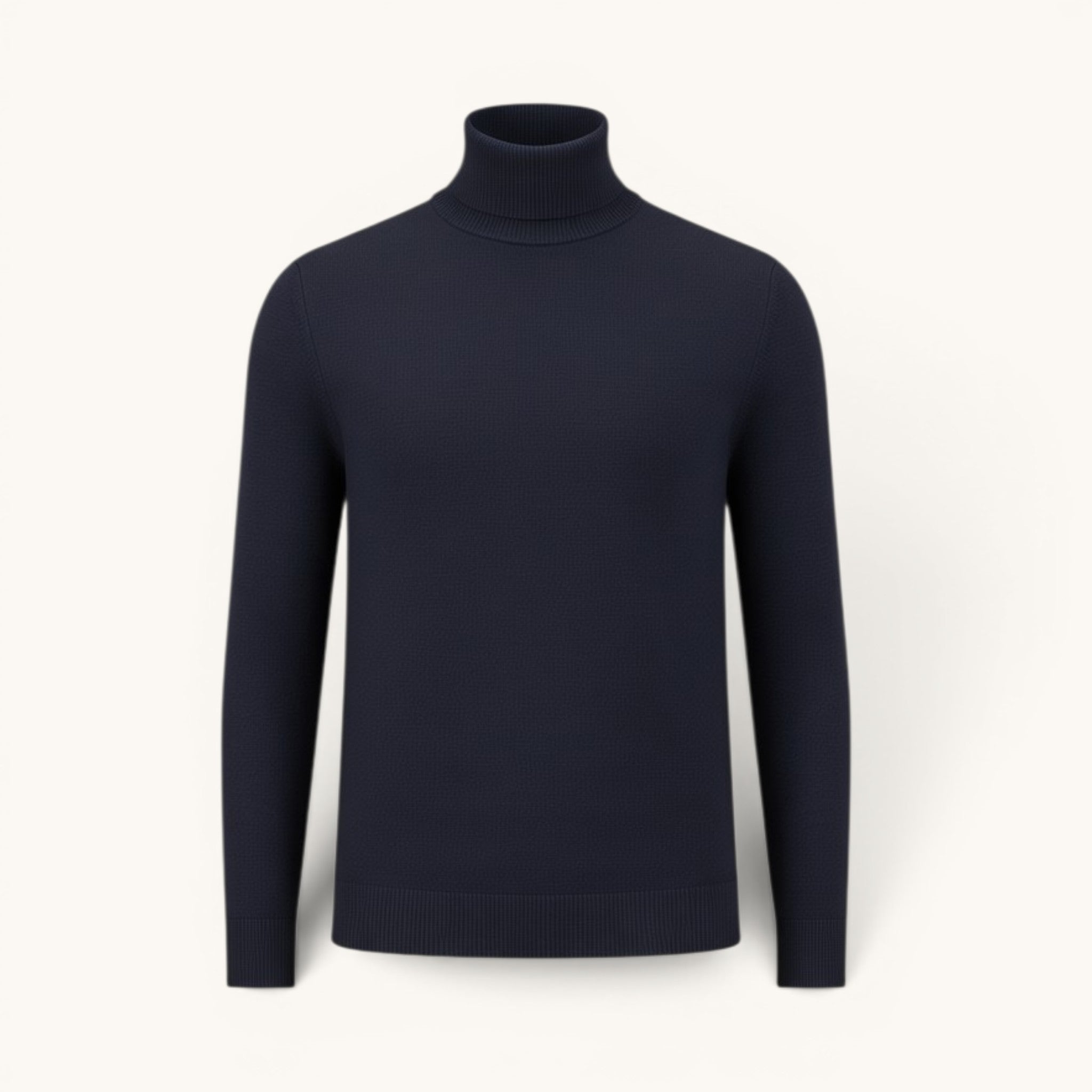 Numero 5 Maglione blu in 100% lana vergine con collo alto, vestibilità regolare, ideale per l'inverno.