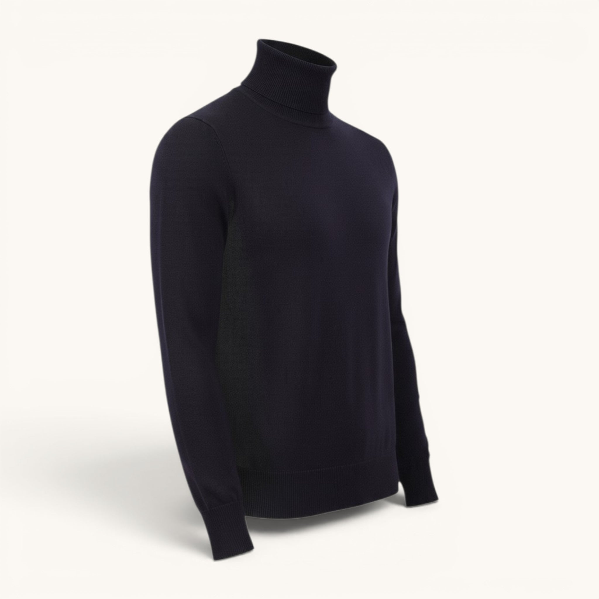 Numero 5 Maglione blu in 100% lana vergine con collo alto, vestibilità regolare, ideale per l'inverno.
