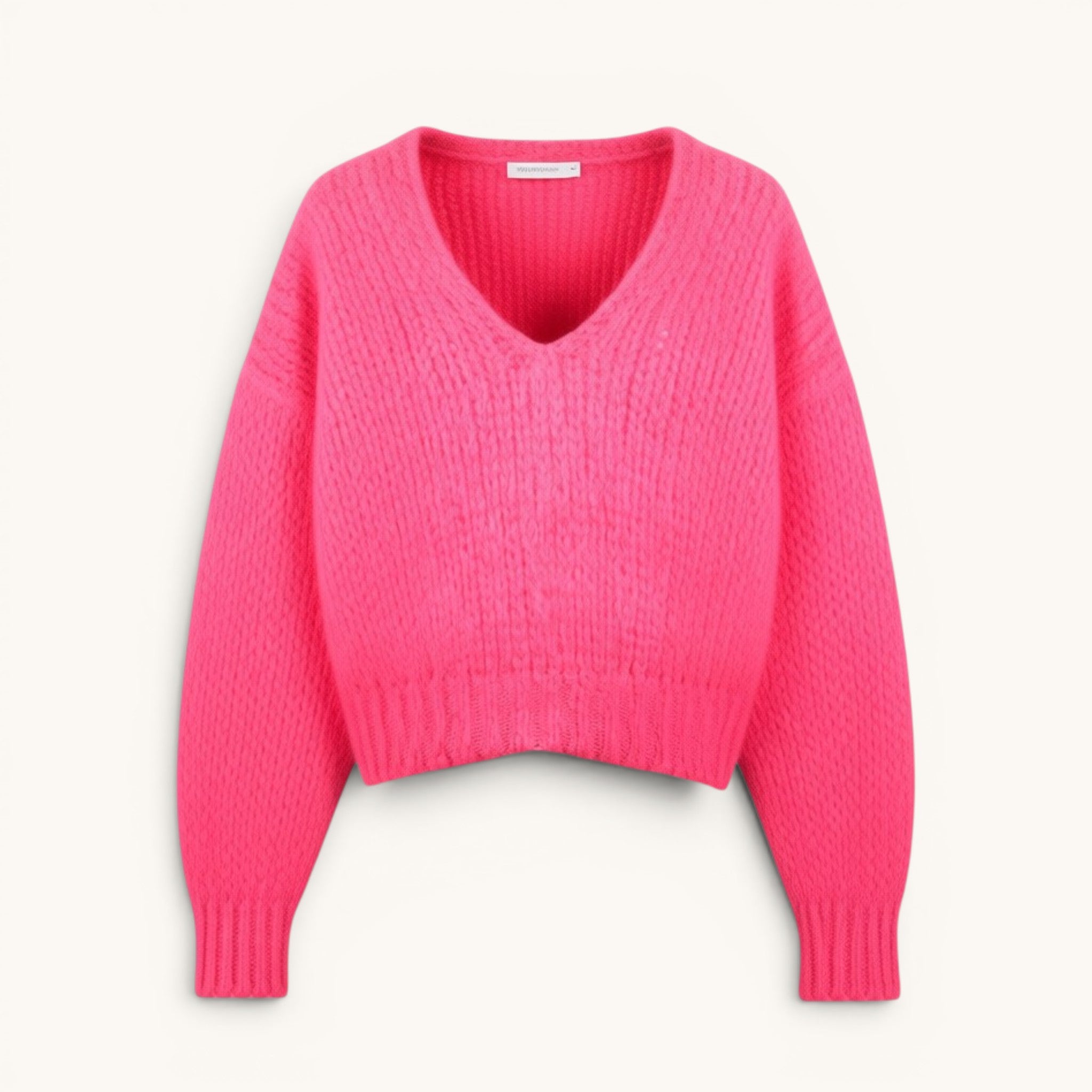 Numero 5 Maglione fuxia in cotone con scollo a V e lavorazione a maglia