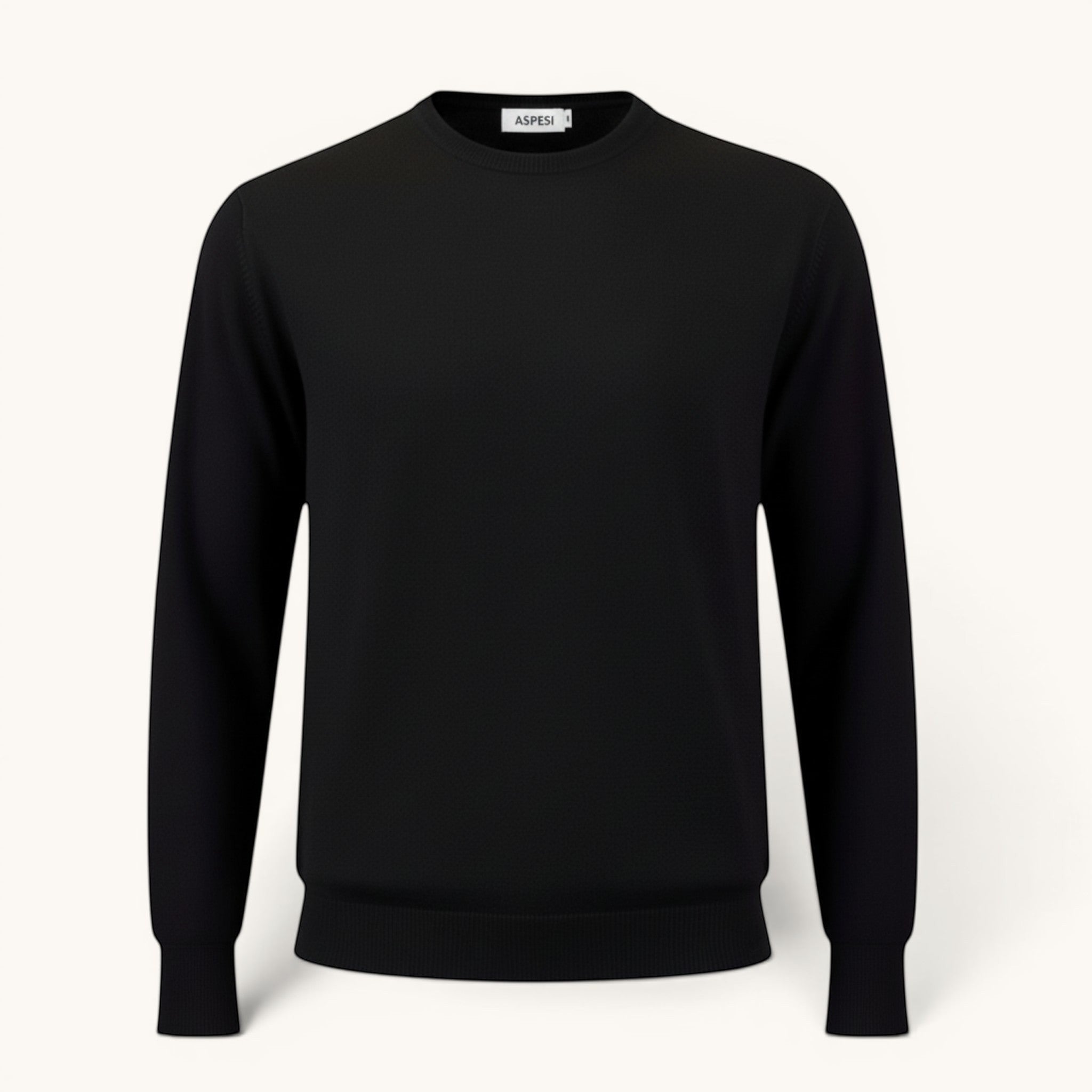 Maglione nero in 100% lana vergine da uomo Numero 5, a girocollo con vestibilità regolare, ideale per l'inverno.