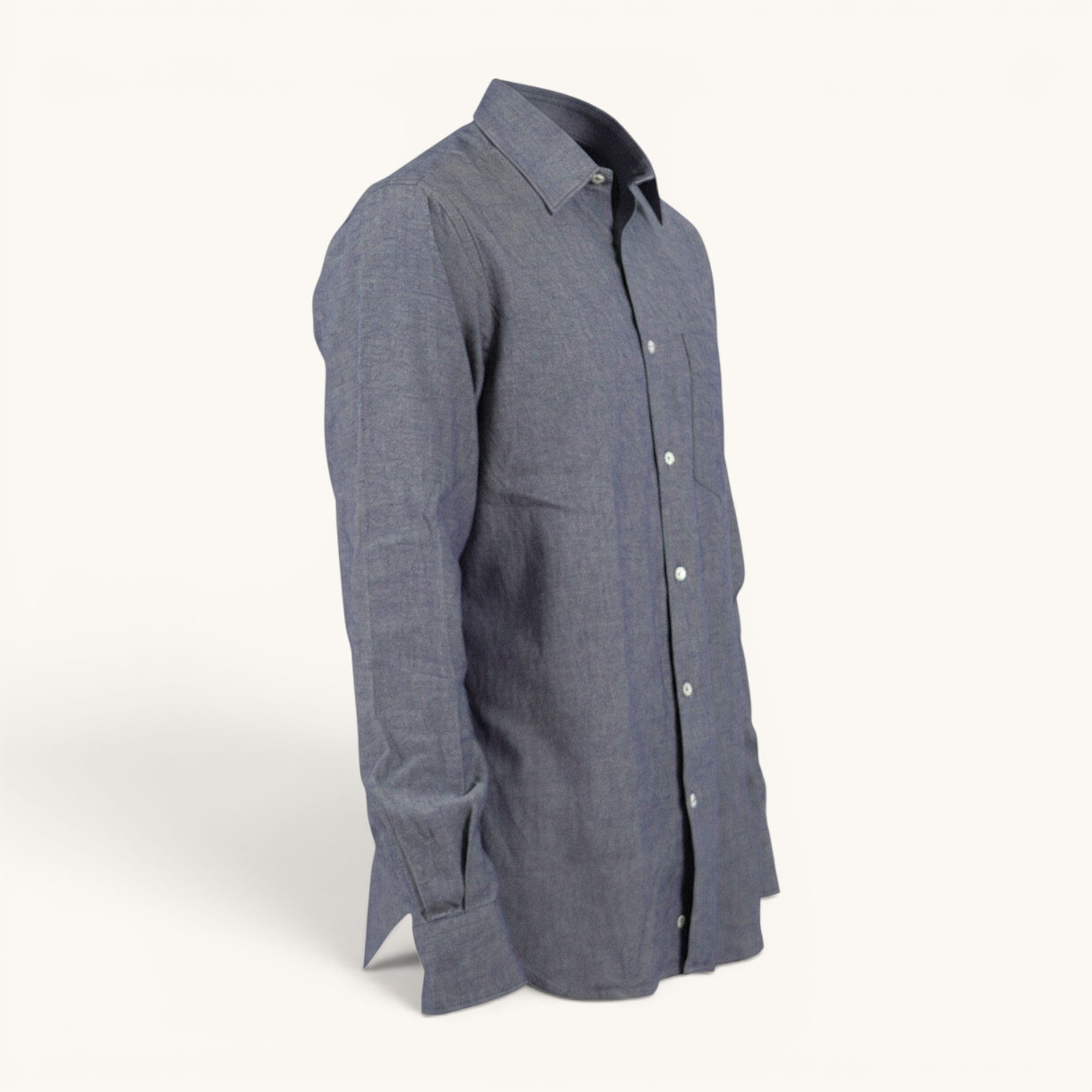 Numero 5 MANCA TUTTO men's blue chambray long-sleeve button-up shirt with chest pocket