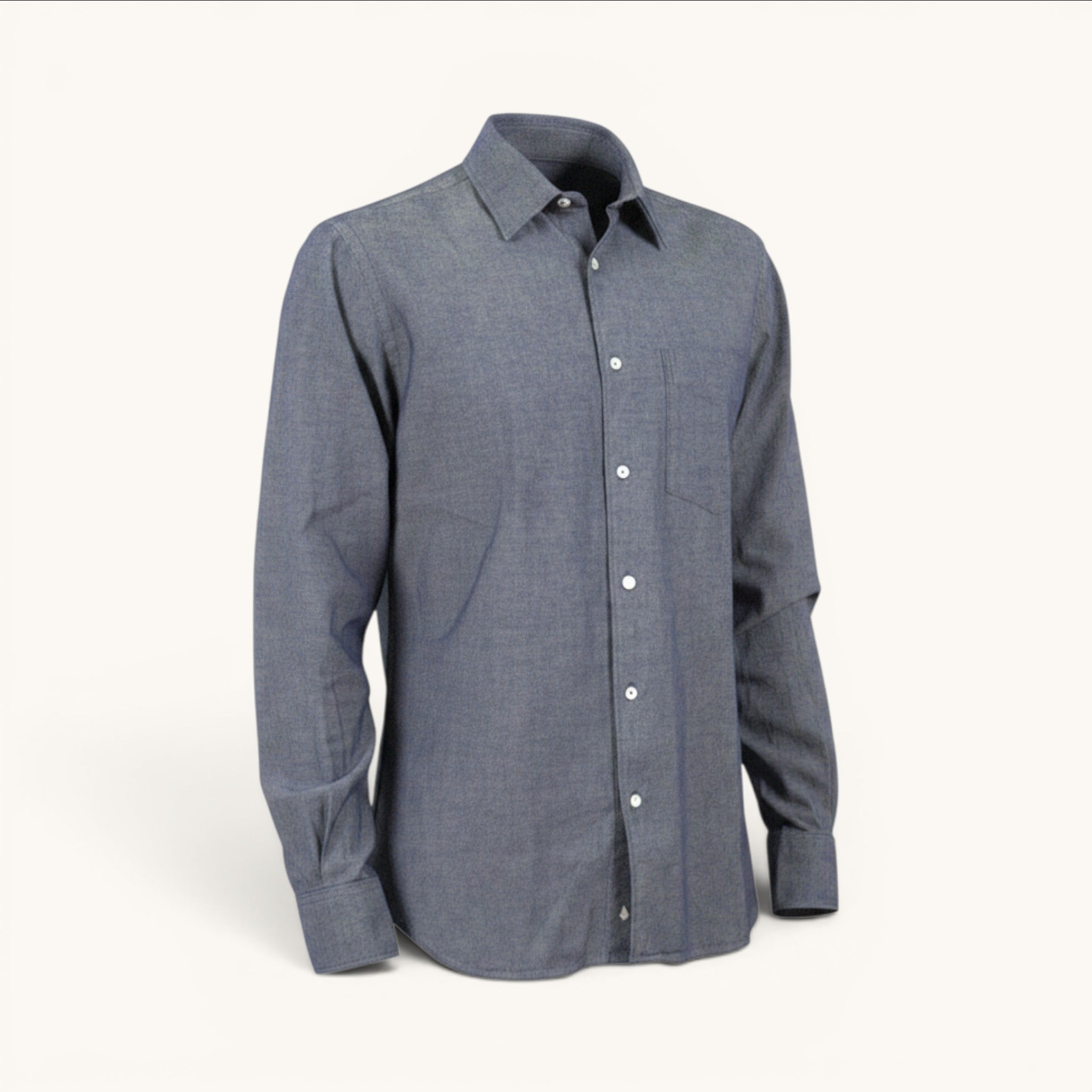 Numero 5 MANCA TUTTO men's dark blue chambray long-sleeve button-up shirt with chest pocket
