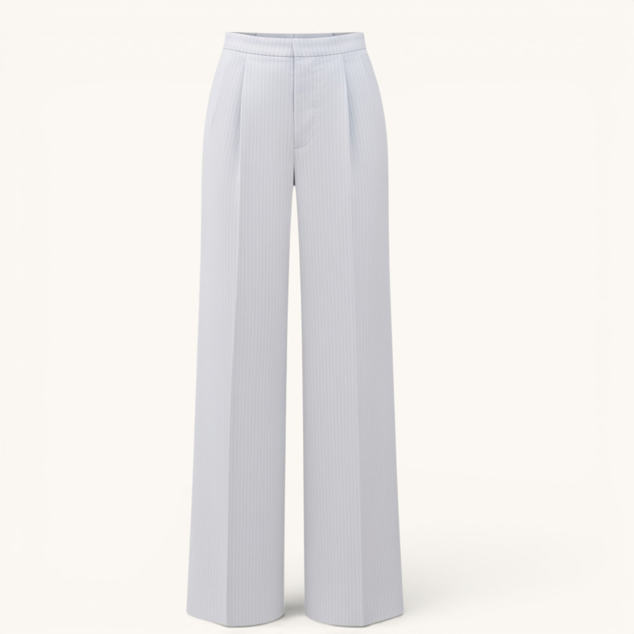 Numero 5 pantaloni azzurri a righe bianche in cotone e poliestere, vita alta, pence e tasche, vestibilità regular.