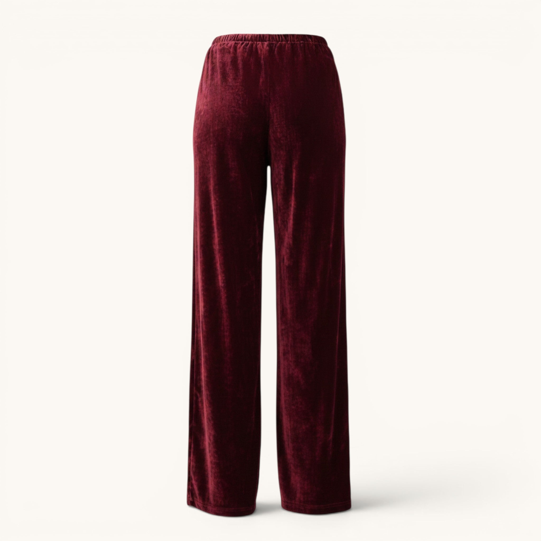 Numero 5 pantaloni larghi bordeaux in velluto con elastico in vita, 87% viscosa, 13% poliammide