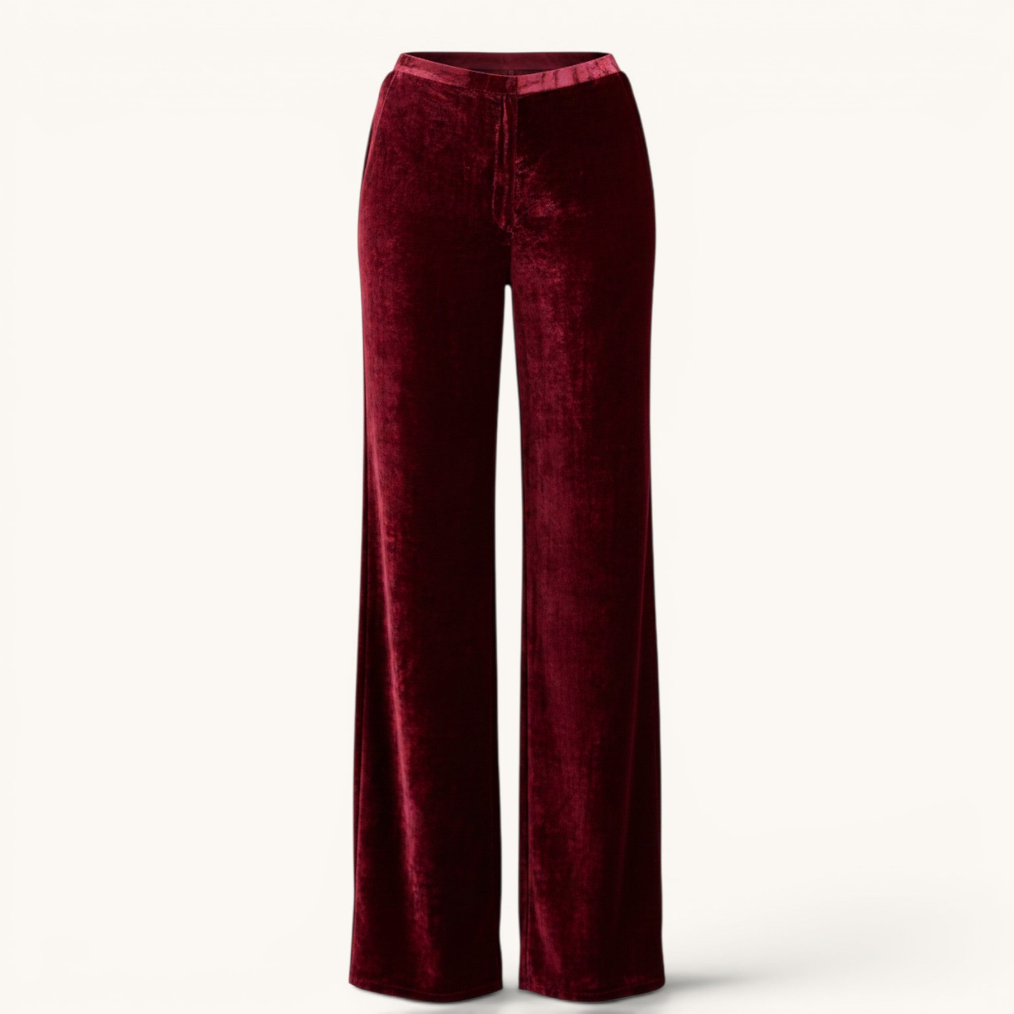 Numero 5 pantaloni larghi in velluto bordeaux da donna, vita elasticizzata, vestibilità regular, 87% viscosa 13% poliammide.
