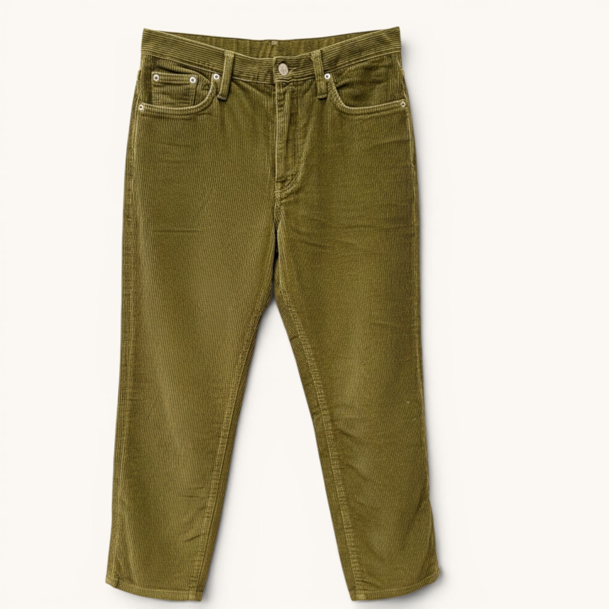 Numero 5 Pantaloni verdi in velluto a coste da uomo, vestibilità regolare, 100% cotone.