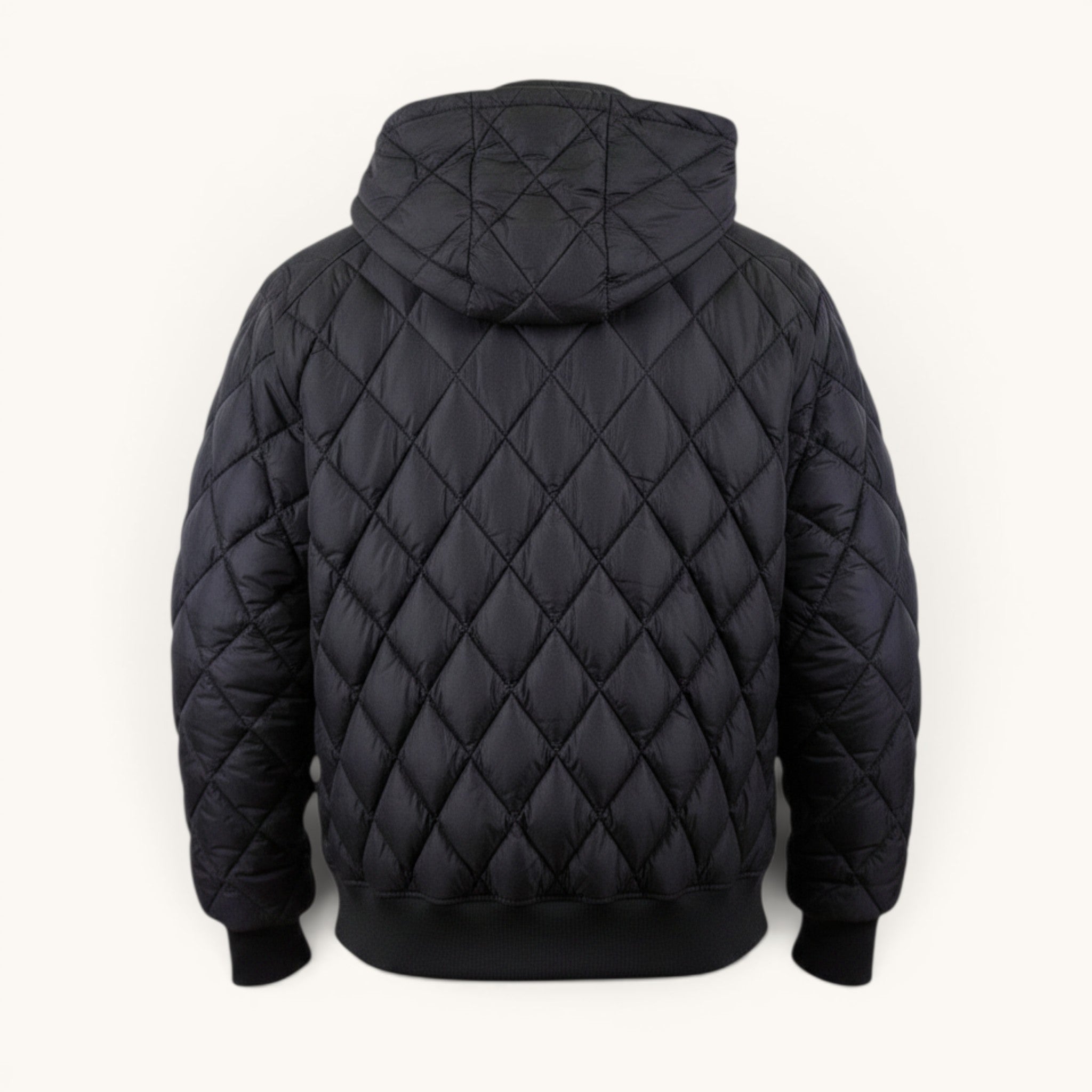 Numero 5 Piumino blu da uomo in nylon trapuntato con cappuccio, vestibilità regolare, ideale per l'inverno.