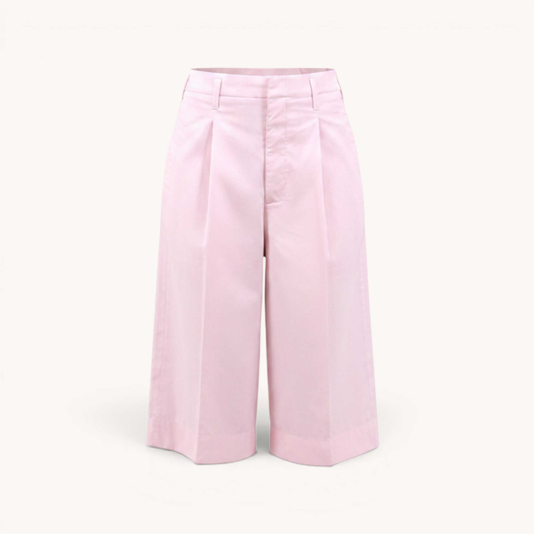 Numero 5 rosa cotone shorts a vita alta con pence e passanti per cintura, vestibilità regular, stagione estiva, donna.