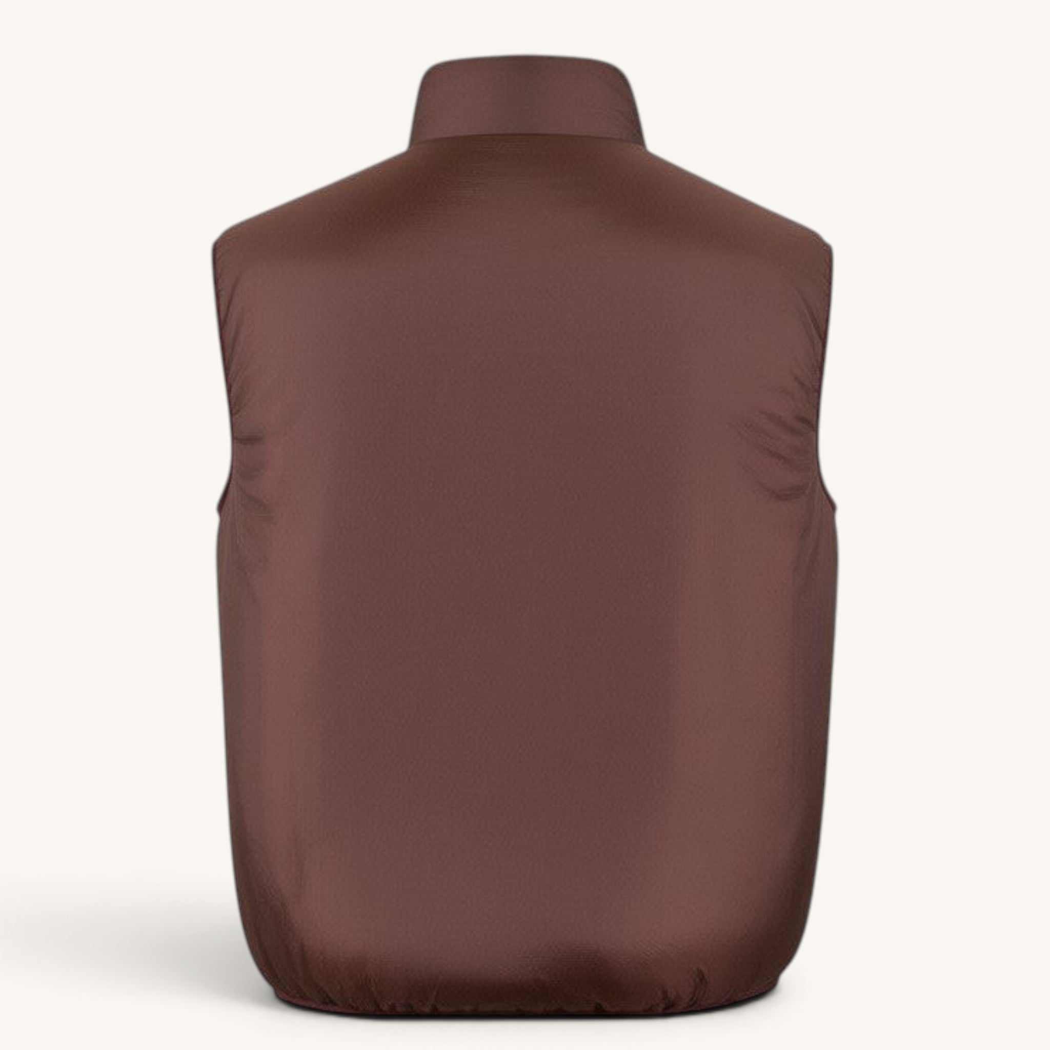 Numero 5 Aspesi brown quilted puffer vest with a stand-up collar. Lightweight and sleeveless design.