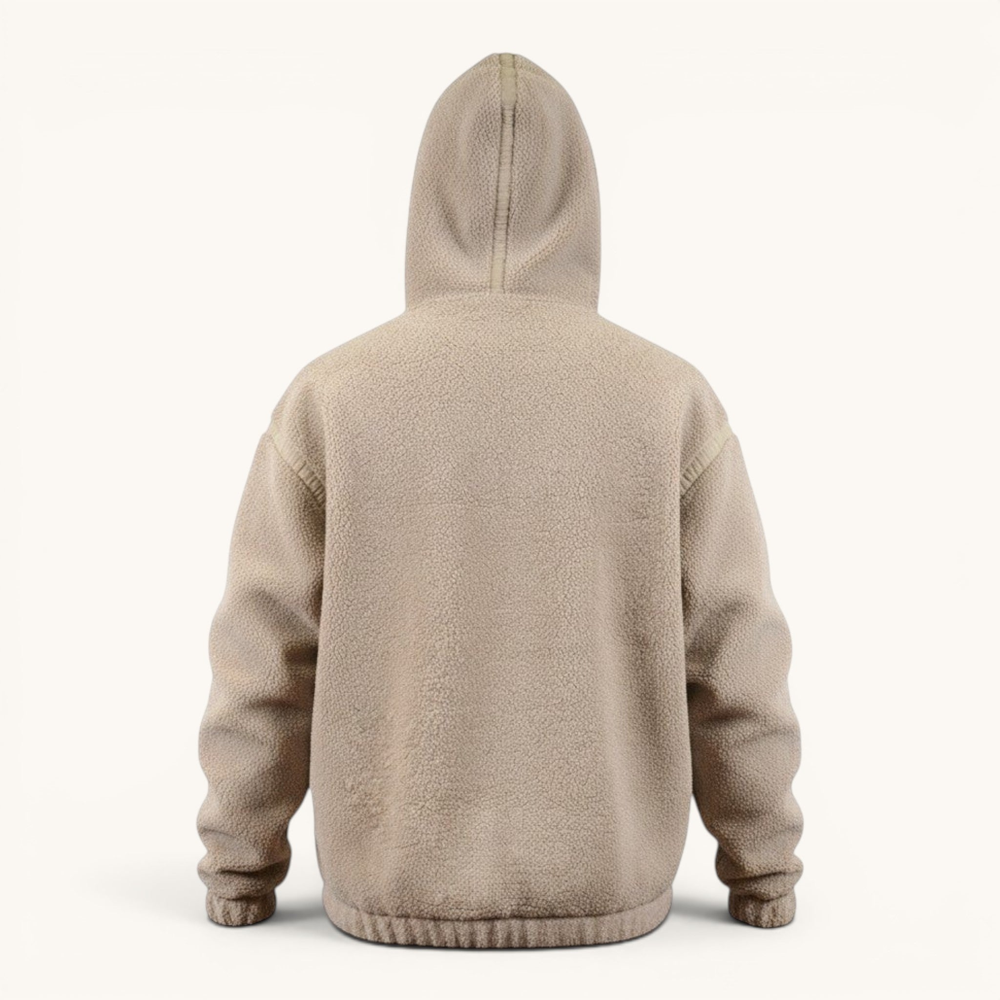 Numero 5 men's beige regular fit fleece jacket with hood and front zip, 100% polyester.