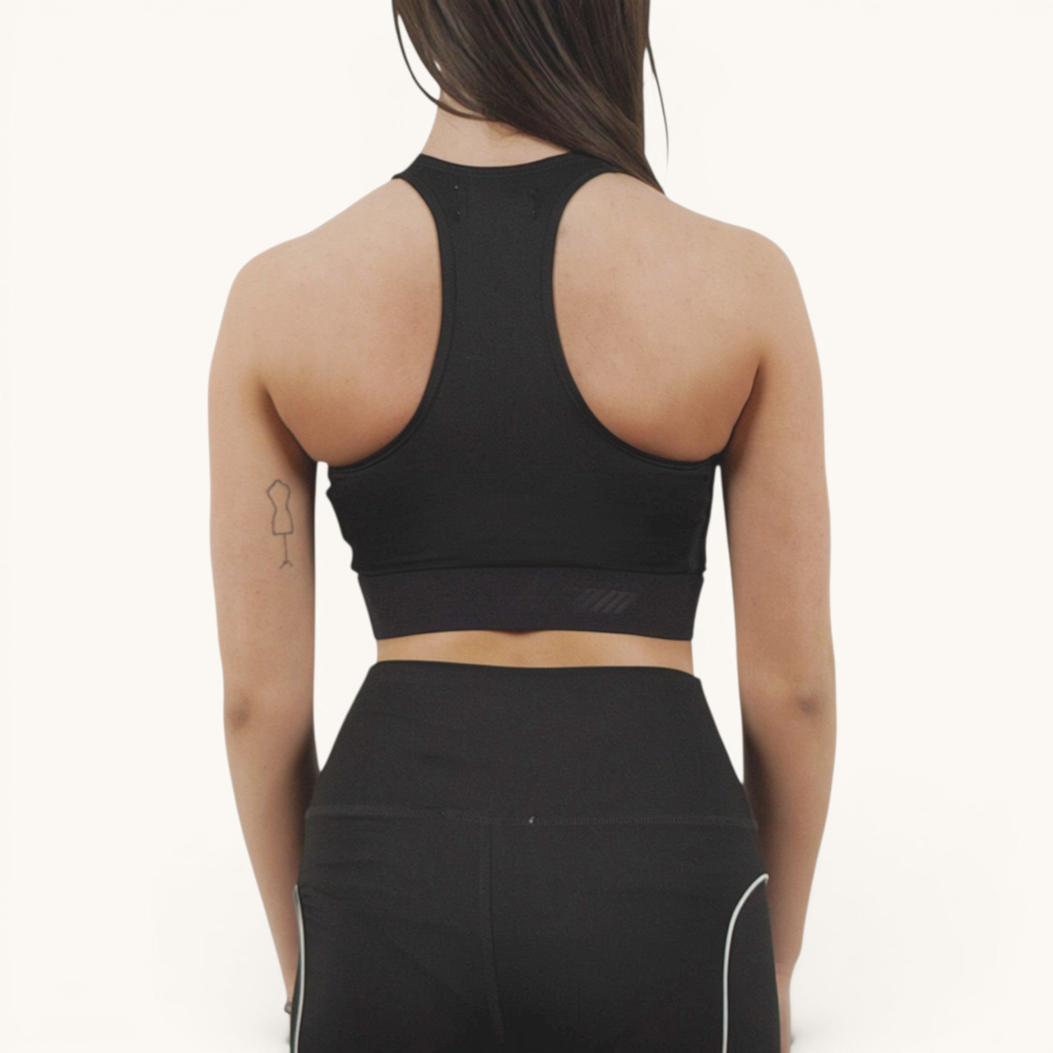 Numero 5 black polyamide-elastane sports top with racerback and subtle logo detail.