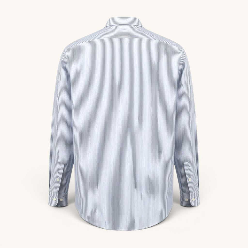 Numero 5 blue and white striped seersucker cotton long-sleeve shirt