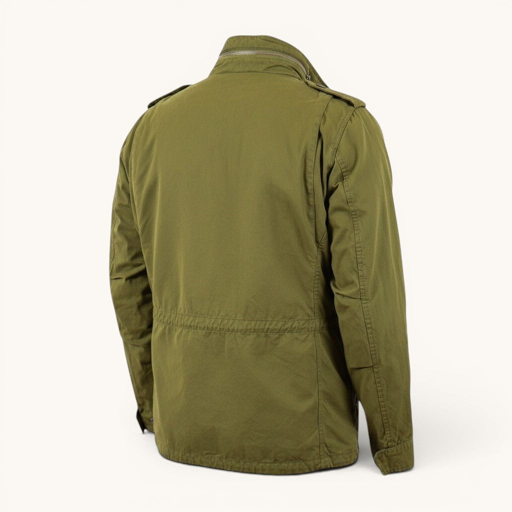 Numero 5 men's green cotton field jacket with zip collar and adjustable waist. Ideal for spring-summer.